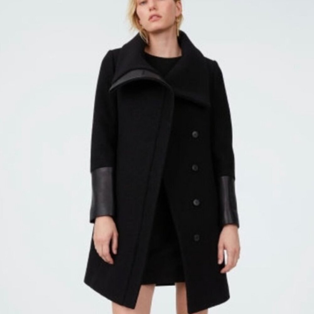 Club Monaco Wool & Leather Black Coat Size Small